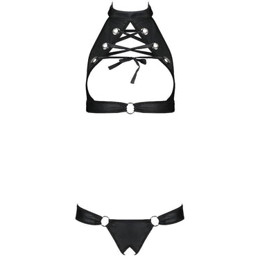 Completo seducente in ecopelle con top e perizoma cut-out